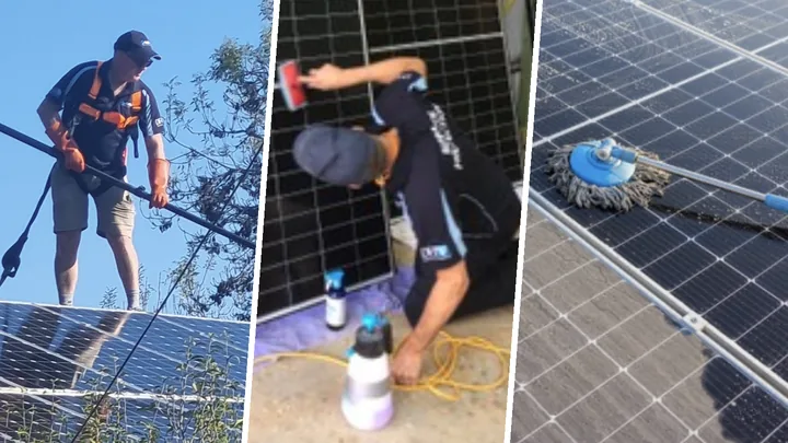 EziCleen Solar Care technicians cleaning and protecting solar panels